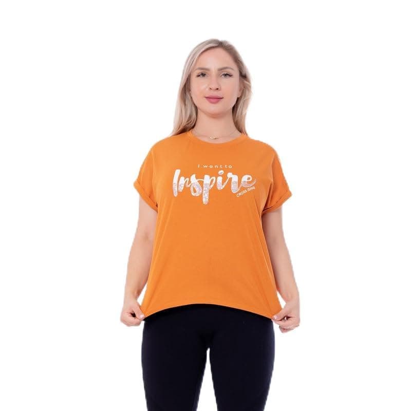 BEBO Women's Printed 1/2 Sleeve T-Shirt 22147_Orange_XL_24 Orange XL