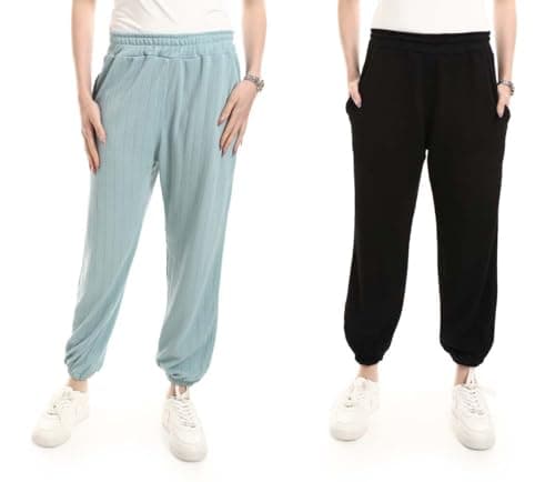 Red Circle Womens Bundle of 2 Comfortable Elastic Waist Summer Lounge Pants Bundle of 2 Comfortable Elastic Waist Summer Lounge Pants