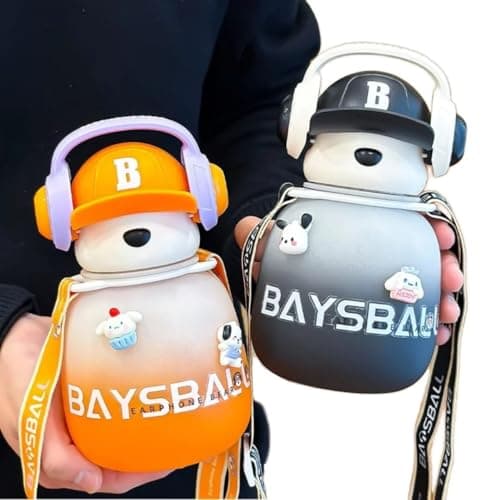 Baseball Bear Water Bottle Kids Headset Holder Kids School Water Bottle 650ml (Multicolor)