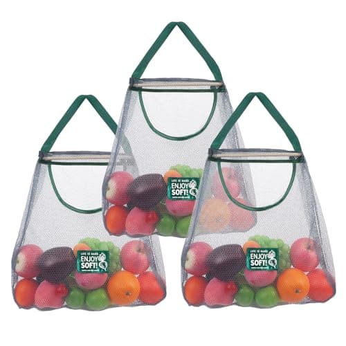 Minicoco Hanging Net String Shopping Bags 3Pcs Reusable Produce Bags Vegetables Fruits Commodities Outgoing Travel Tote String Bag Portable Grocery Mesh Bags(Green )