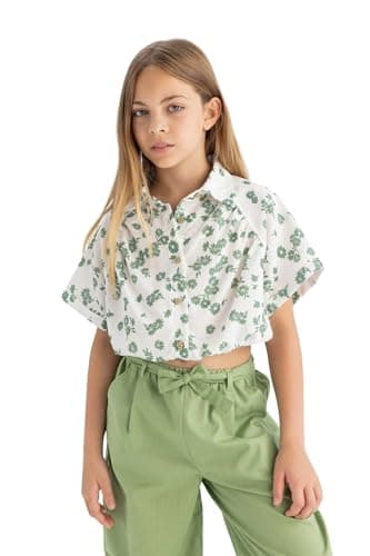 DeFacto Girls Cropped Fit Short SleeveWoven Top Short Sleeve Shirt C4274A8 Short Sleeve Shirt