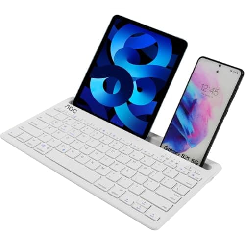 AOC KB701 Wireless Bluetooth Keyboard with Integrated Stand, Support Multi Devices for iPhone/iPad/Tablet/PC, 78Keys Rechargeable Silent Portable Keyboard Stand Slot (White)