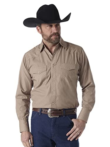Wrangler Men's Button-Down Shirt, Dark Tan, XL