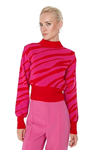 Trendyol womens Turtleneck Animal print Regular Sweater Sweater (pack of 1)