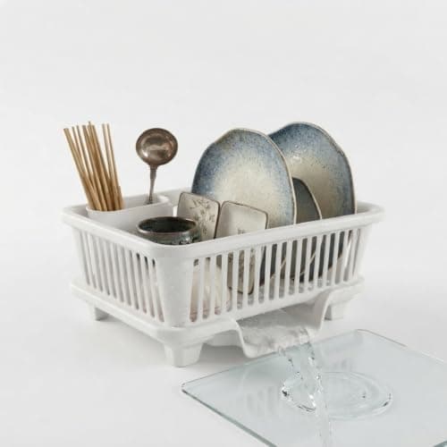 Large Plastic Dish Drying Rack with Base Tray Kitchen Organizer 43x34cm
