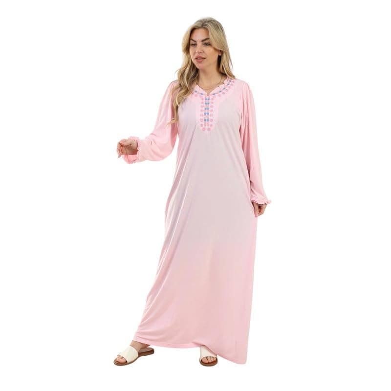 Zecotex Women's Summer Maxi Abaya | Pink Embroidered Long Dress | Elegant Long Sleeves | Viscose Maxi Dress | Lightweight Fabric For Maximum Comfort | Women'S Loungewear Nightgown nightshirt