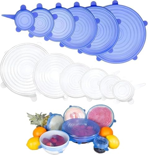 6 Pcs Square Silicone Stretch Lids Set for Bowls Containers and Jars Elastic Reusable Multi Size Kitchen Fridge Storage Covers Easy Daily Use Everyday Home Use