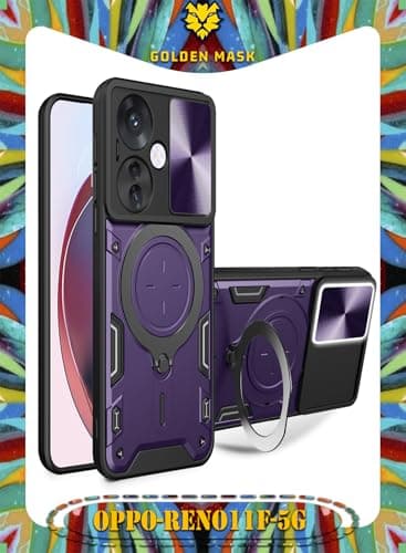 GOLDEN MASK For Oppo Reno 11F Armored Camera Shield Cover Camera Lend Protection, Built-in 360° (Purple) Cellular phone case