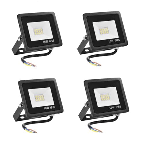 10W Outdoor LED Floodlight, IP66 Waterproof, 90 Lumens, Powerful LED Outdoor Light for Garden, Garage, Patio, Barn, Yard (6500K Warm Yellow) - Pack of 4 Light fixture