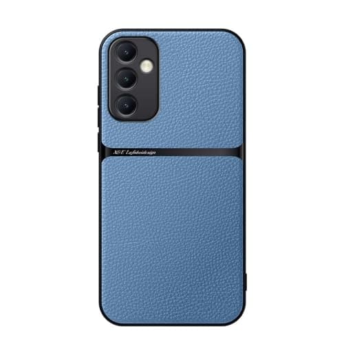 Case For(Compatible With Samsung A15) Litchi Leather Magnetic Full Coverage Shockproof Pho Premium Leather TPU Silicone Hybrid Texture Is Non-Slip And Shockproof Phone Case Cover (Light Blue) Cellular phone case