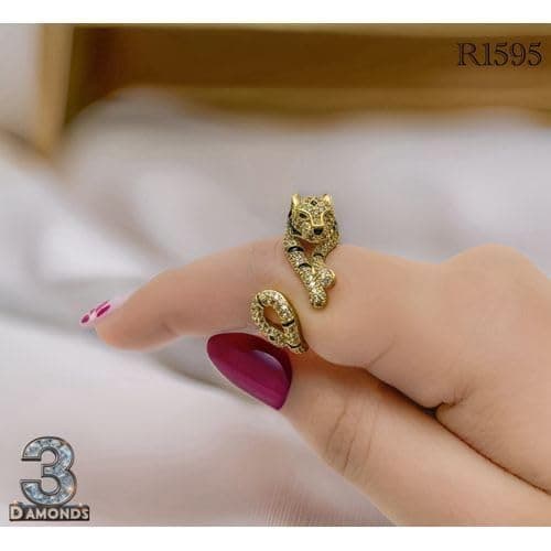 3 Diamonds 292474661779687 Gold-Plated Panther Ring – Bold & Unique Animal Design With Zircon Stones-1