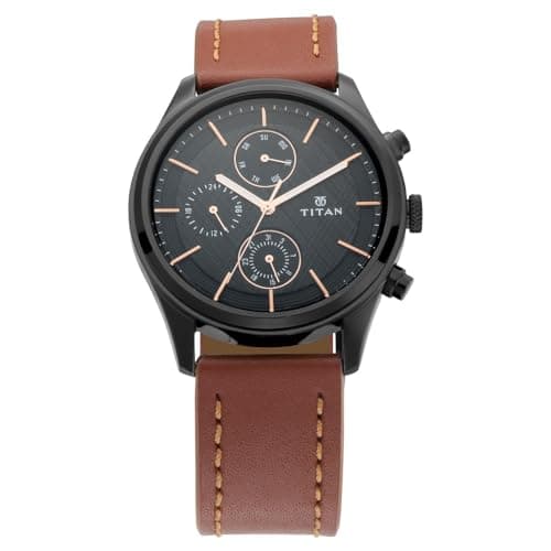 Titan 1805NL01 Metropolitan Charm Multifunctional Leather Strap Watch for Men, 49.2 mm Size, Brown