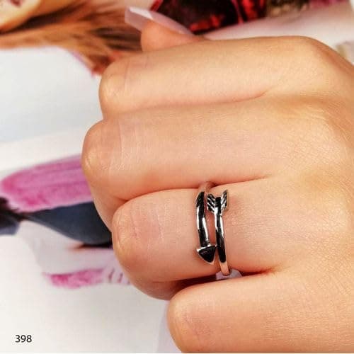 3 Diamonds Di151 Curved Arrow Platinum Plated Ring for Women with Zircon Stone - Silver