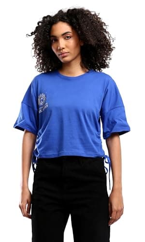 Ravin Womens Blue Relaxed Fit Short Tee with Side Drawstring Modern Shirt