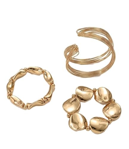 طقم أساور أنيق غير متماثل مكون من 3 قطع للنساء، ذهبي اللون Earring