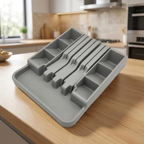 Kitchen Drawer Organizer for Cutlery Utensil Tray and Knife Holder Space Saving Practical Storage Solution for Home Spoons and Forks Organization Caddy