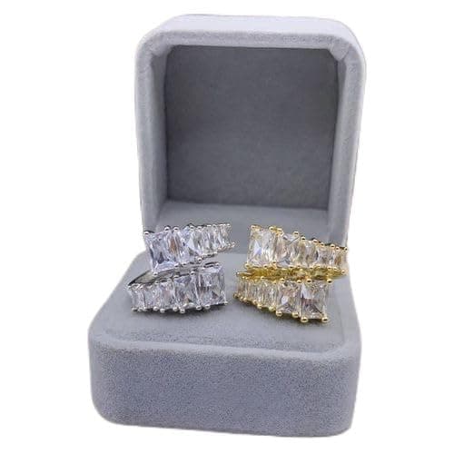 3 Diamonds 292474661779613 Platinum & Rhodium Plated Women’s Ring – Double Row Square Zircon Statement Bands-1