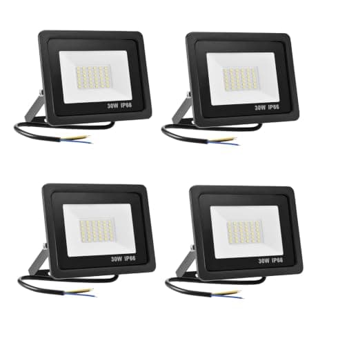 30W LED Outdoor Floodlight, IP66 Waterproof, 1000 Lumens, Powerful Outdoor LED Flood Light for Garden, Garage, Patio, Barn, Patio (6500K Cool White, 30W) (4 Pack)