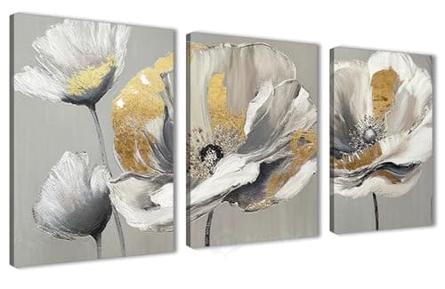 NOVA ART Canvas Wall Art Prints Wall Art Gradient White and Grey with Gold Accents Fine Details Wall Decor for Bedroom, Living Room, Office Etc Modern Home Decor 30 cm x 40 cm x 3 Pieces