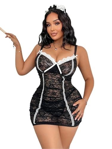 NF22-469 "Maid" Costume Lingerie Dress XL - Floral Lace Design and Contrast Detail Costume outfit