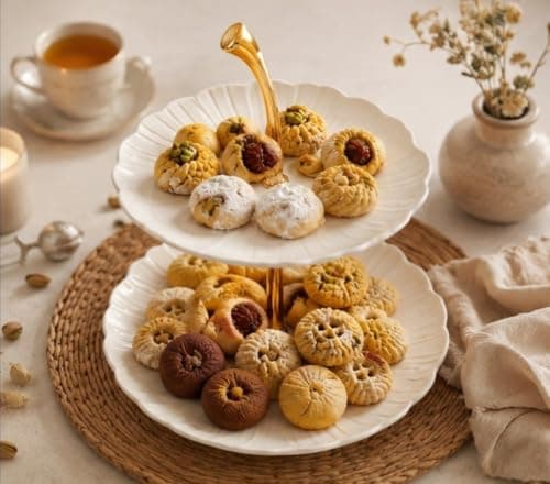 Generic 2-Tier Stand for Cookies, Sweets and Fruit, Gold Rod, .ar