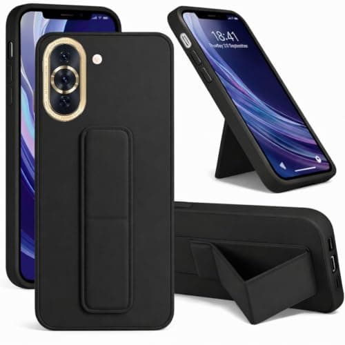 Back Cover Stand Case FOR HUAWEI NOVA 10 Magnetic Car Holder Soft Silicone Horizontal & Vertical Kickstand Cover Wrist Strap Full protection Anti Fingerprint Case (Black)