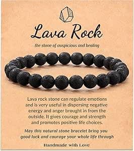 wolf Lava Rock Bracelet, Mens Bracelet, Crystal Beaded Bracelet Unisex, Inspirational Anniversary Christmas Birthday Valentines Day Gifts for Him Men Women