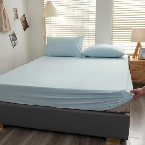 QBED Plain Fitted Sheet Set for Hotels, Homes & Touristic Villages 3 Pieces (Baby Blue, 120 * 200 * 30 cm) Bed linen set