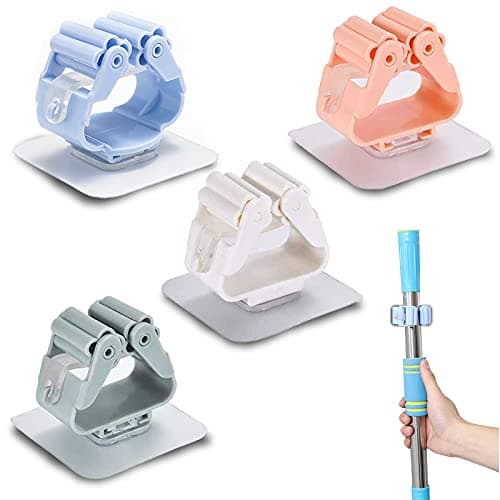 inherited 4pcs Broom Mop Holder Tidy Organizer, Self Adhesive Mop Organizer, Wall Mount Broom Clips Holder for Kitchen Bathroom Closet Garden Garage Storage rack