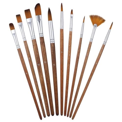 10 PCS Artist Watercolor Paint Brushes, Wooden Art Painting Brush Assorted Set Professional Artist Paint Brush Set Different Sizes Detail Paints Brushes for Watercolor Acrylic Gouache Ink Tempera
