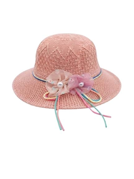 Kids Sun Hat Girls Beach Summer Holiday Hat Cute Fashion Hat for Kids | Beach & Summer,Pearl & Lace Appliques Sunscreen, Suitable for Infant, Open Woven Design