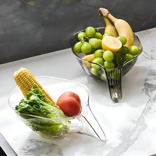 Deep Acrylic Colander Bowl with Integrated Drain Spout and Ergonomic Handle for Washing Straining Vegetables Fruits Pasta and Salad Kitchen Prep Tool