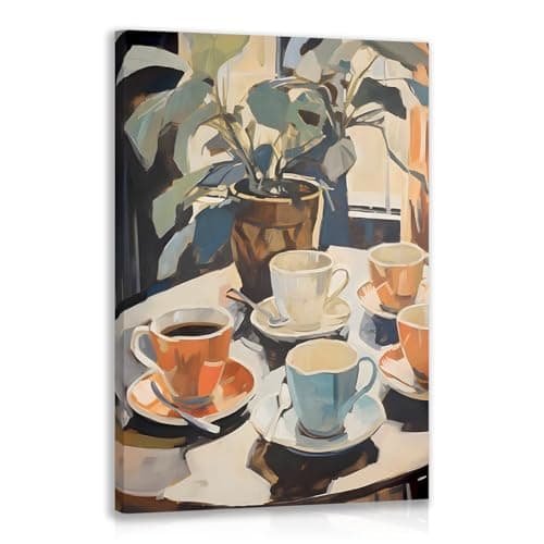 GELDSTEI Wrapped Canvas Retro Plant Coffee Wall Art for Cafe Decor 12x16 in | Colorful Modern Cafe Wall Decor, Warm Coffeehouse Art Print, Warm Decor for Kitchen, Gift for Family Friends