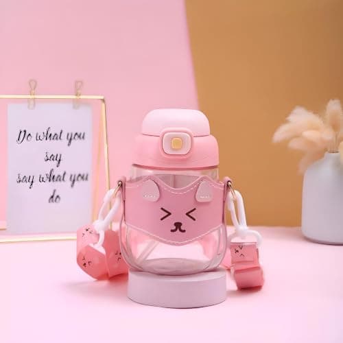 Healthy Water Bottle - 500ml Acrylic Baby Bottle with Straw and Jajah | Leakproof sealing design, with decorative sticker, 4 colors available, lightweight, for school and trips