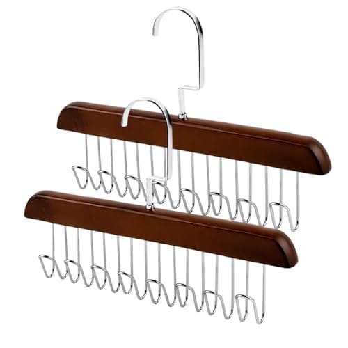 Plowatxi 2 Pack Brown Wood & Stainless Steel U Shape Hanger for Closet Organizers, Belt, Vest, Tie, Bra, Underwear, Hat, Scarf