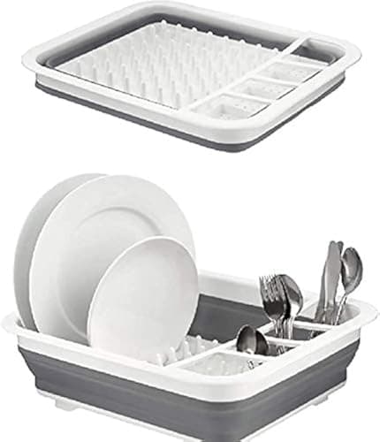 Collapsible Dish Drying Rack Dish Rack Collapsible Drying Rack Dishes Dinnerware Silverware Organizer Portable Dish Drainer for Kitchen Counter RV Campers Storage (12.5''Wx14.5''L)