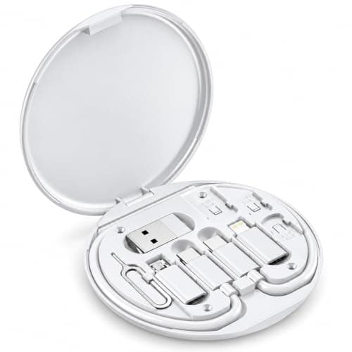 Cable Organizer Box, 60W Type-C Charging Cable Kit with USB, Type-C and Lightning-Compatible Adapters, Compact ABS Travel Case for Phone, Tablet, Laptop and Power Bank, Black, T-609 (White)