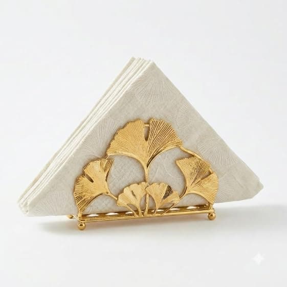 Gold Ginkgo Leaf Napkin Holder, Elegant Decorative Napkin Holder for Dining Table, Napkin Organizer for Home, Restaurant, Event, 10 x 13 cm