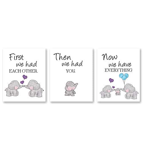 KAIRNE Cute Baby Elephant Watercolor Art Print, Set of 3 Balloon Elephant Family Love Quote Wall Art Poster, Living Room Bedroom Home Decor Nursery Art Canvas,Unframed 8x10 Inch
