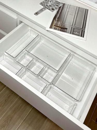 8-Piece Clear Acrylic Drawer Organizer Set for Kitchen Makeup Utensils Caddy