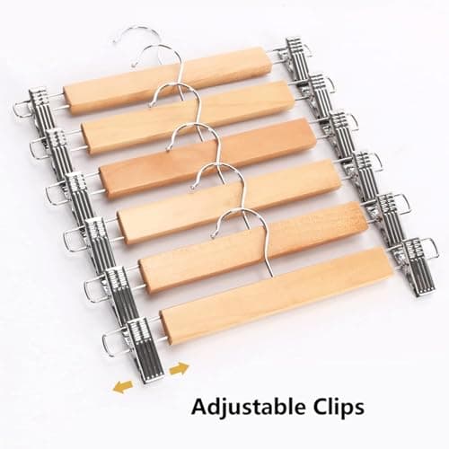 Natural Bamboo Wood Clothes Hanger with Adjustable Metal Clips for Pants Skirts Accessories High Quality Space Saving Closet Organization Hangers