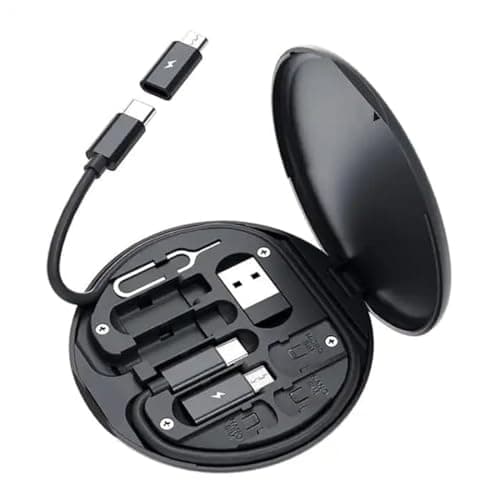 Prancing Unicorn Pocket Travel Data Transfer Tool, 5-in-1 Multi-Type Phone Micro USB Type C Adapter Cable Conversion Head Set Portable Cell Phone Holder with Storage Box Compatible (Black) Electronic cable