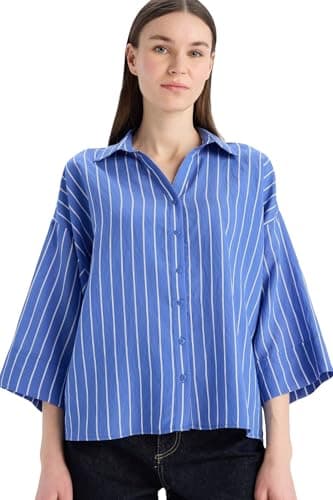 DeFacto Womens Traditional Regular Fit Shirt Neck 3/4 Sleeve Woven Top Long Sleeve Shirt Shirt (pack of 1)