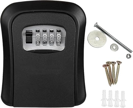 Heavy Duty Key Lock Box With 4 Digit Combination Secure Wall Mount Storage Safe With Shackle Weather Resistant Access Case For Home Office Garage Outdoor Indoor Key Holder Box (Black)