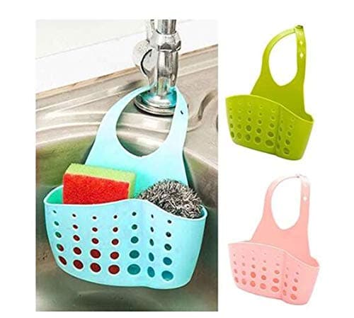XINGZI 3PCS Kitchen Portable Sink Sponge Holder Rack Hanging Basket Shelf Baskets Drain Bag Strainer Organizer Bath Storage Gadget Tools (Color Random)