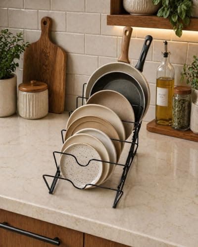 Generic Metal Pan and Plate Holder Rack, Heavy-Duty Steel, Multi-Size Storage Organiser for Pans and Plates, Space-Saving Countertop Stand, .Ais