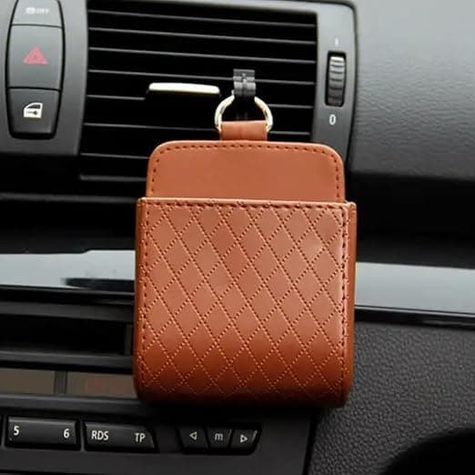 Portable Mobile Phone Storage Box Car Air Vent Storage Organizer Bag for Mobile Phone Pen Coin Glasses (camel-1pc) - sa car