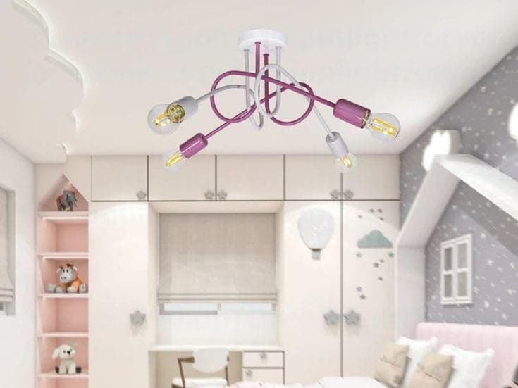 Generic Pendant Light 4 Bulb Without Bulbs 30 * 60 * 30 cm White and Purple Light fixture