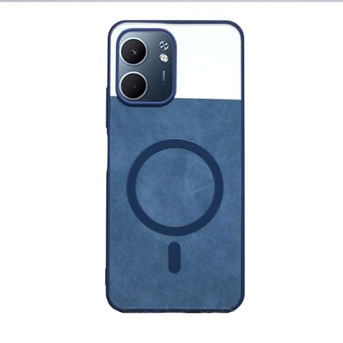 Compatible With (Infinix Smart 10) Luxury Leather Back Case With Wireless Charging And Electroplated Shockproof Camera Frame For (Blue)