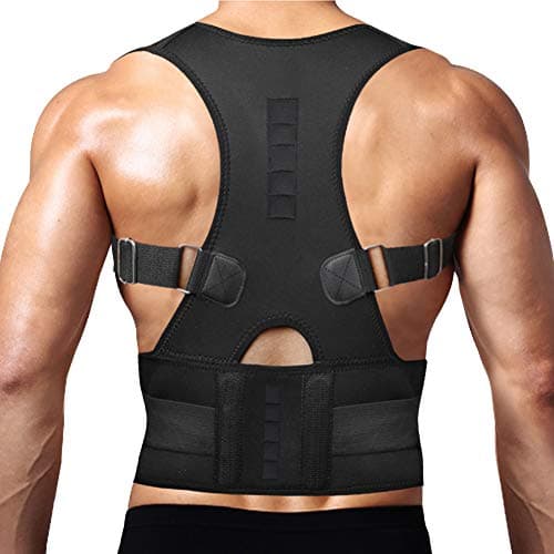 Thoracic Back Brace Posture Corrector - Magnetic Support for Neck Shoulder Upper and Lower Back Pain Relief - Perfect Posture Brace for Cervical Lumbar Spine - Fully Adjustable Belt (Black, Medium) Orthopedic brace